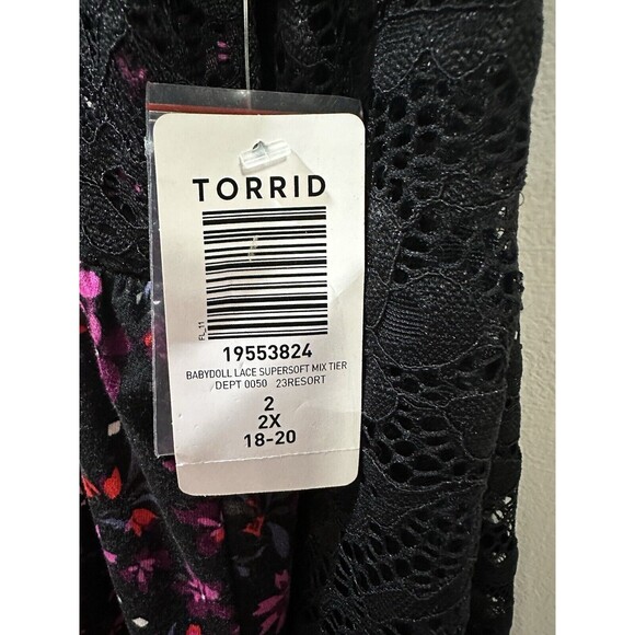 Torrid Women's Black Baby-doll Lace Super Soft Mix Tiered Button Down Top 18-20 - Picture 9 of 10